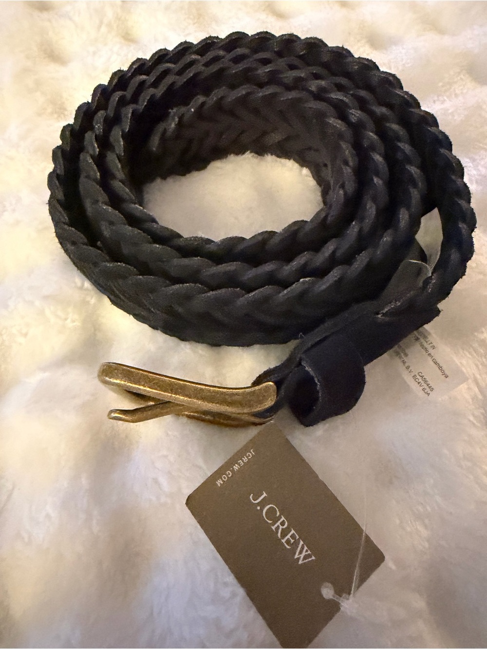 NWT J. Crew NAVY Braided Leather Belt with Antique Gold Buckle~M - Picture 4 of 5